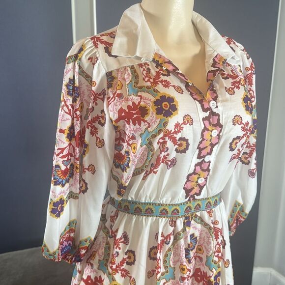 Women’s Floral Print White Summer Mini Dress *Tag Size M fits like a SMALL NEW - Picture 3 of 14